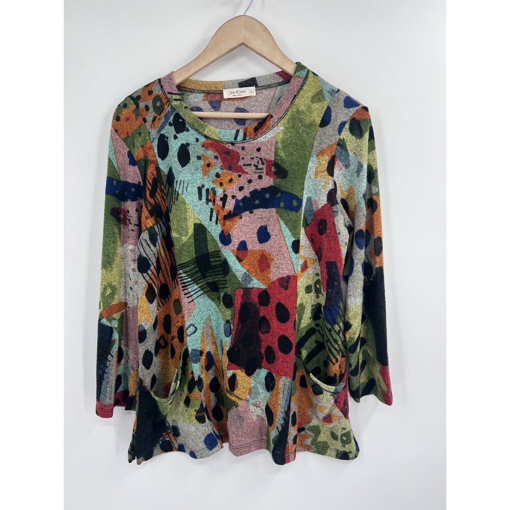 Jess And Jane Colorful Pop Art Print Tunic Pockets S Brushed Knit Art To Wear